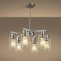 6-Light Farmhouse Brushed Nickel Chandelier,Modern Chandeliers for Dining Room Light Fixture Over Table,Adjustable Hanging Industrial Rustic Pendant Lights Kitchen Island Light with Clear Glass Shade