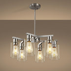 6-Light Farmhouse Brushed Nickel Chandelier,Modern Chandeliers for Dining Room Light Fixture Over Table,Adjustable Hanging Industrial Rustic Pendant Lights Kitchen Island Light with Clear Glass Shade