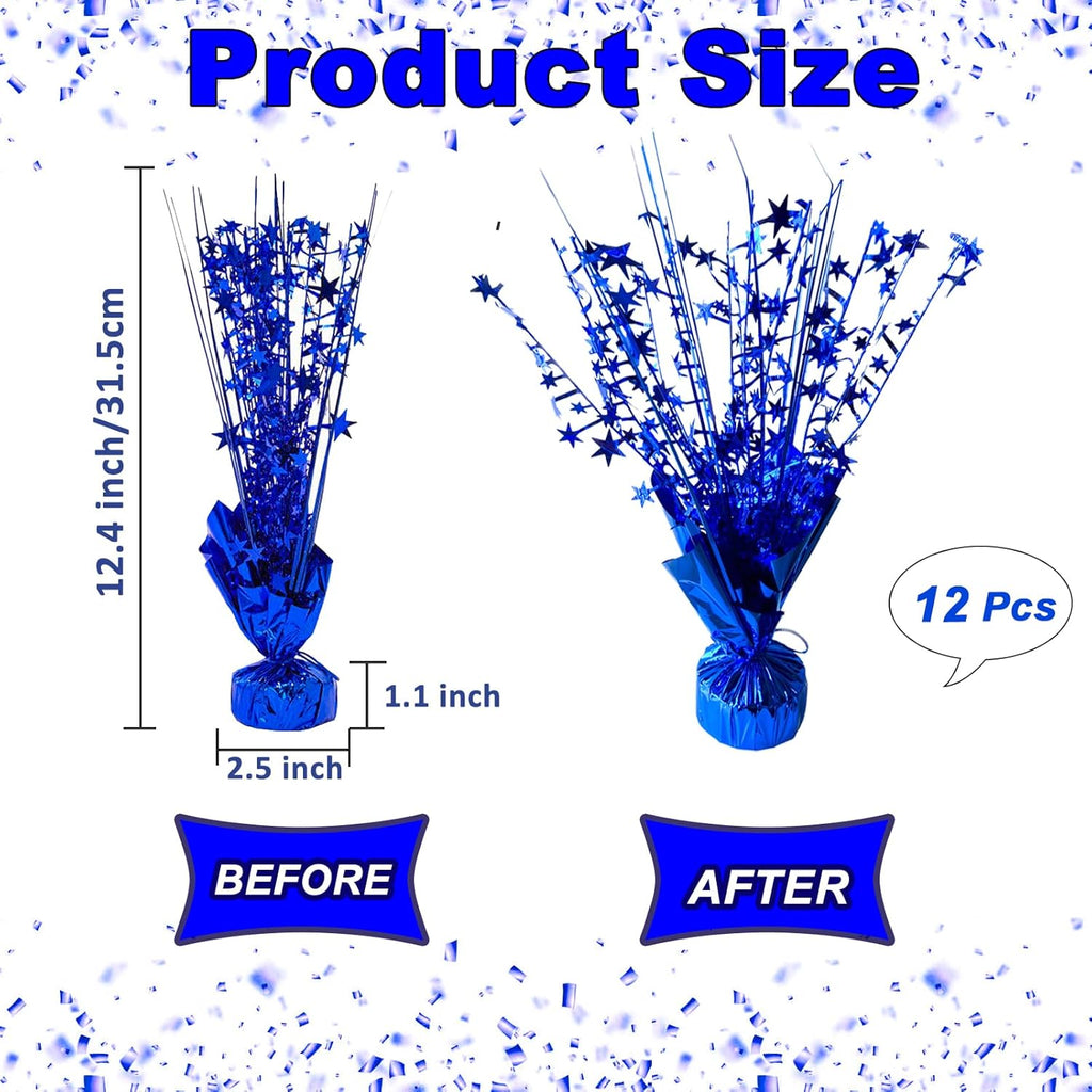 12 Pack Metallic Foil Spray Centerpiece Star Table Decoration Burst Table Centerpieces for Birthday Wedding Anniversary Graduation Holiday Party Supplies Decor, Blue
