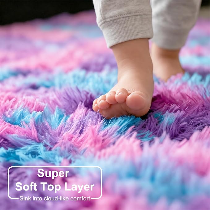 Amdrebio Pink Blue Purple Big Shaggy Rug 6x9 - Image 5
