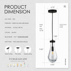 Raindrop Pendant Light, Black Glass Pendant Lighting, Hand Blown Teardrops Modern Hanging Light for Entryway Foyer Stairway Kitchen Island Bedroom Dining Living Room Hallway