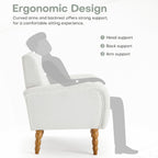 Chenille Fabric Accent Chair, Upholstered Armchair with Solid Wood Legs, Modern Living Room Accent Chair, Comfy Single Sofa Chair Reading Club Chair for Bedroom Reception Lounge, White