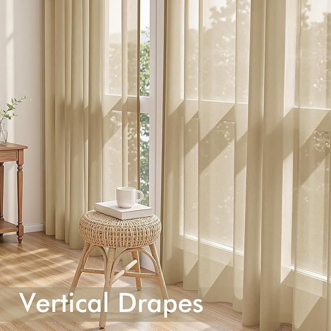 MIULEE Beige Sheer Curtains 84 Inches Long 4 Panels 42 x 84 Inches | Light - Image 5