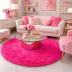 Amdrebio Hot Pink Fluffy Round Rug 4Ft - Image 3