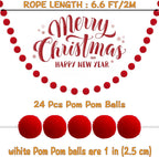 Jishi 3Pk Red Felt Berry Pom Pom Ball Garland Christmas Decorations Indoor Home Decor, Cute Red Berry Christmas Tree Ornaments, String of Pompom Bead Garland Hanging Xmas Holiday Birthday Party Banner