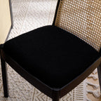 Mid Century Dining Chairs Set of 2, Accent Rattan Sherpa Fabric Side Chairs Kitchen Chair with Solid Wooden Legs for Living Room Dining Room, Black