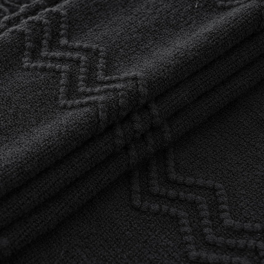 MIULEE Black Knitted Throw Blanket for Couch Textured Knit Blanket with Tassels Cozy Woven Boho Bed Blanket for Sofa Bed Chair Acrylic Wave Pattern 50"x60"
