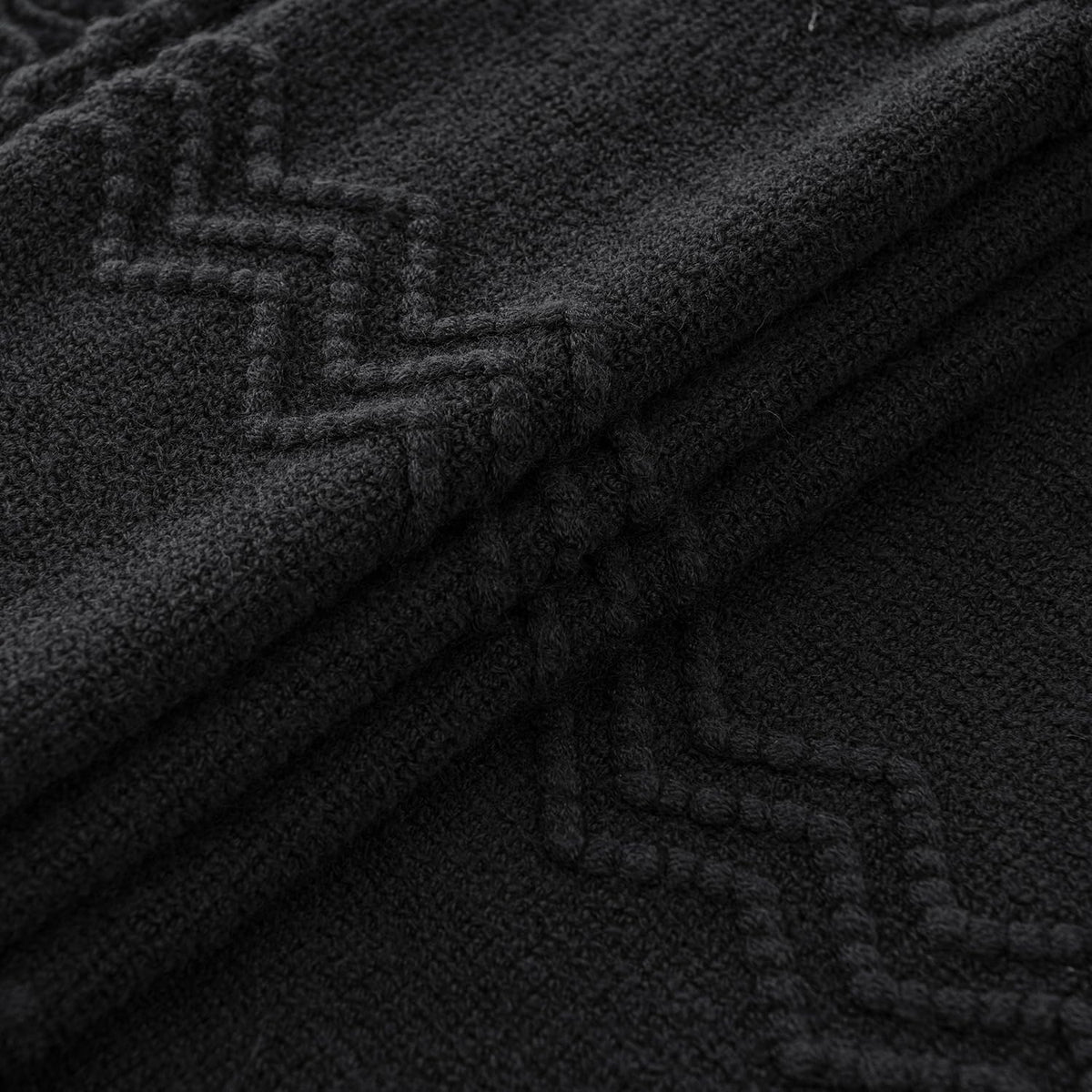 MIULEE Black Knitted Throw Blanket for Couch Textured Knit Blanket with Tassels Cozy Woven Boho Bed Blanket for Sofa Bed Chair Acrylic Wave Pattern 50"x60"