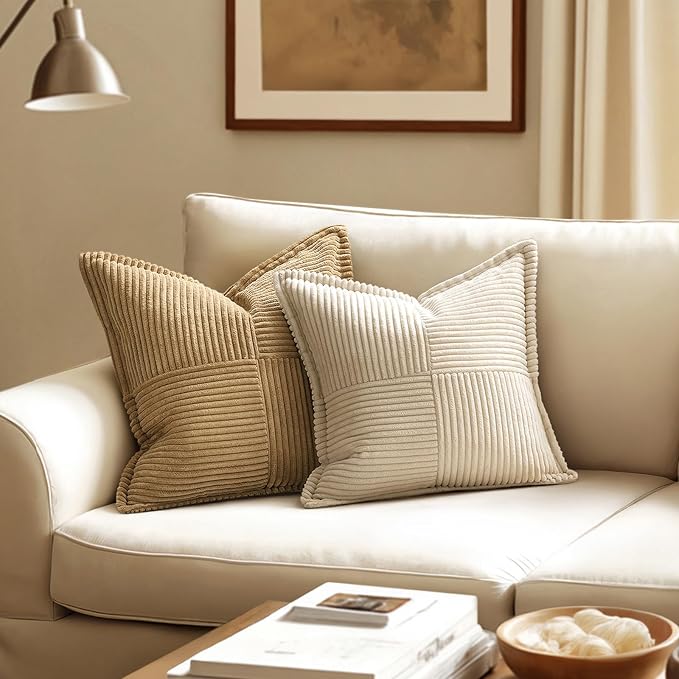 MIULEE Decorative Euro Sham Throw Pillow Covers 24x24 Inch Beige 2 Pack | Boho - Image 2