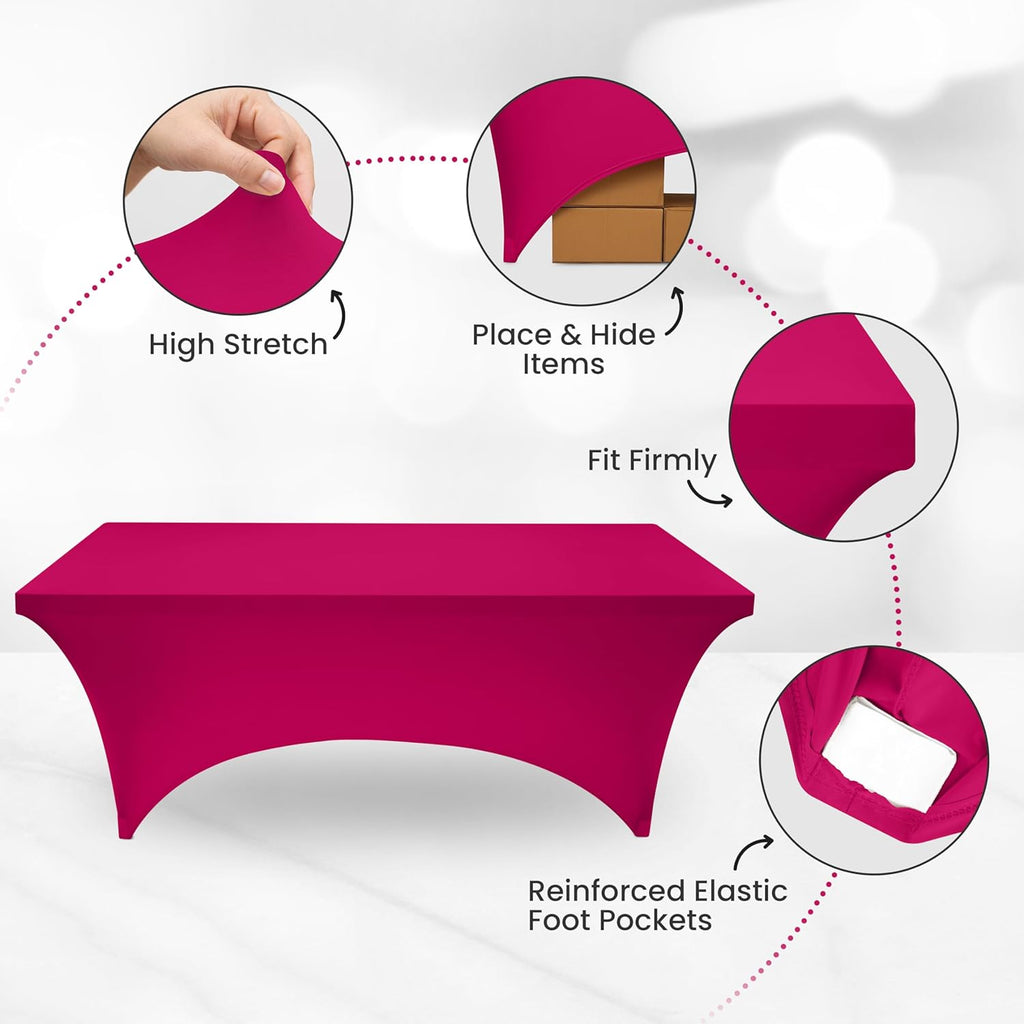 Utopia Kitchen 6FT Spandex Tablecloth [2 Pack, Fuchsia] 200 GSM Stretch, Fitted, Washable and Wrinkle Resistant Table Cloth Rectangle Cover for Trade Shows, Wedding, Parties [72Lx30Wx30H Inch]