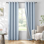 100% Blackout Linen Textured Curtains 72 Inch Long, Chambray Blue | 100% by 100BlackoutShield