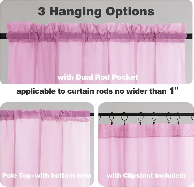 Chyhomenyc Extra Long Pink Sheer Curtains 108 Inches Long 2 Panels, Light - Image 5