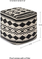 REDEARTH · Tufted Pouf Ottoman with Filler Textured Storage Cube Bean Bag Pouffe Footrest for Living Room, Bedroom, Nursery, Kidsroom; 100% Cotton (17.5"X17.5"X17.5", Linear Diamond Black)