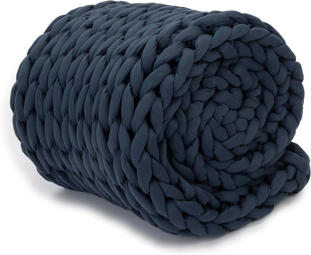 Nuzzie Chunky Knit Blanket - Breathable, Cooling, Hand Made Knit Throw Blanket for Sleep - Machine Washable, Stylish Decor Design (Dusty Blue, Full | 16lbs | 48"x72")