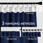 MIULEE Navy Blue Back Tab Blackout Curtains 52x90 Inch Long 2 Panels Set | Rod - Image 3