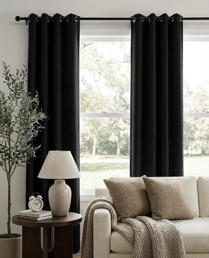 100% Blackout Linen Textured Curtains 63 Inch Long, Light Blocking, Thermal - Image 2