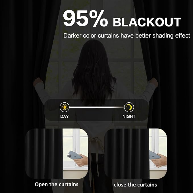 Black Curtains Blackout 126 Inches Long, Luxury Faux Silk Polyester Pinch - Image 3
