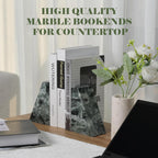 Marble Bookends for Heavy Books, Decorative Bookends for Shelves, Green Stone Book Ends, Heavy-Duty Book Ends for Hardback Book & Cookbooks, Unique Book Stopper & Holder, Set of 2