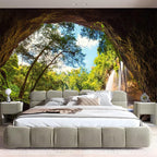 FENDROM Green Misty Forest Tapestry Wall Hanging Nature Mountain Cave Landscape Tapestry Waterfall River Tapestries for Bedroom Living Room Dorm Decor