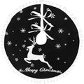 36 Inch Christmas Tree Skirt, Burlap Black Christmas Rustic Tree Skirt with Elk Deer and White Snowflake Printed for Holiday Party Xmas Tree Decoration