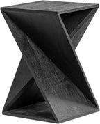 Modern Hand Made One-of-a-Kind Carved Mango Wood End Table, Farmhouse Side Table,Farmhouse End Table,Living Room,Bedroom, Accent Table, Contemporary Architectural Designed Black,Assembled