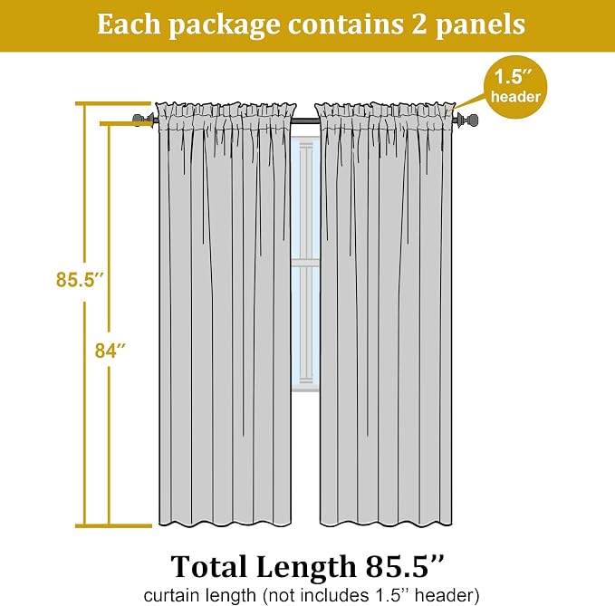 Sheer Curtains 84 inch Length, Ivory Sheer Cutains 2 Panels Set - Image 4