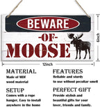Vintage Moose Warning Sign - Decorative Wooden Plaque for Cabin, Lake House, Farmhouse Wall Decor