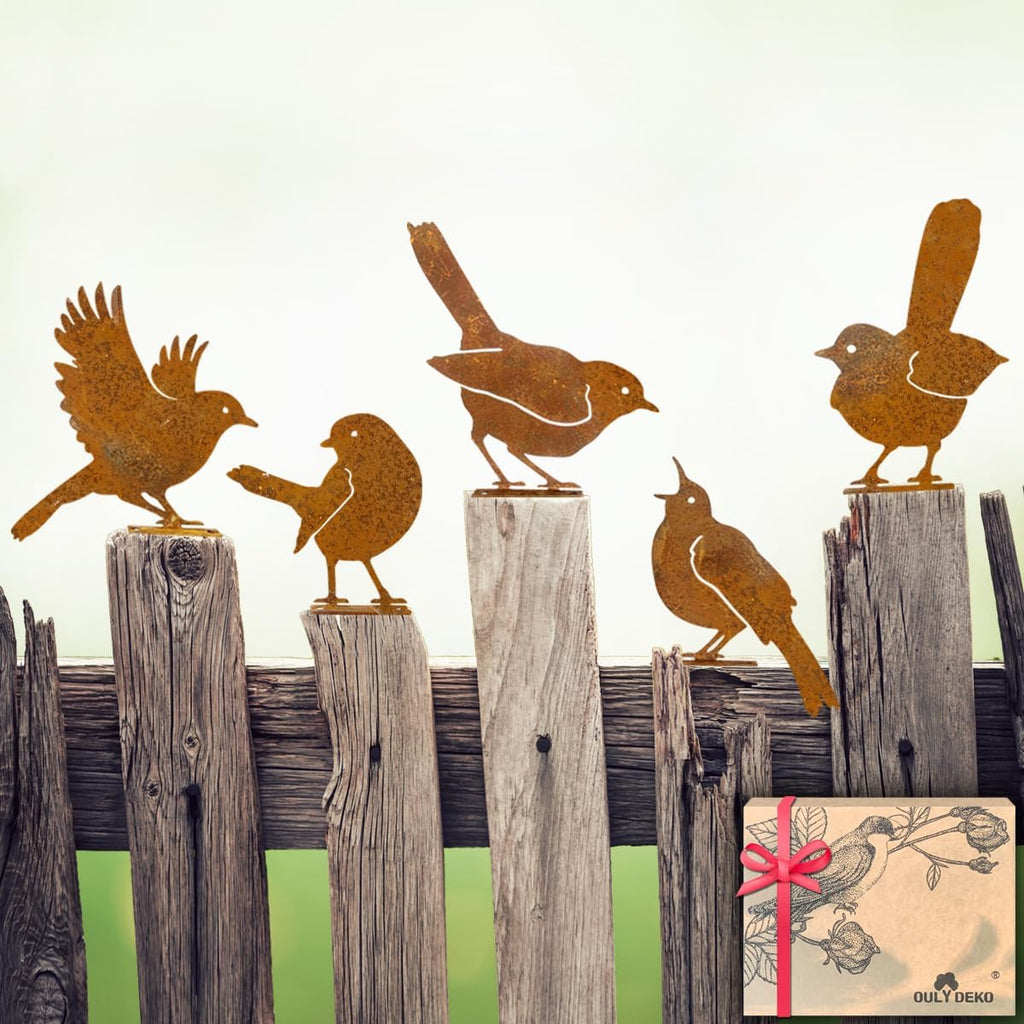 5PCS Rusty Birds Decoration,Outdoor Bird Wall Decor,Metal Birds Yard Decor, Metal Birds Craft Statue Ornaments - Garden Sculptures and Yard Art, Fence Decorations Outdoor,Rustic Garden Decor