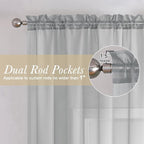 Living Room Light Grey Sheer Curtains 72 Inch Long 2 Panels, Lightweight Solid - Image 2