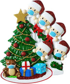 3D Masked Family of 5 Ornament 2025 Personalized Family Christmas Ornaments 2025 | Staircase Personalized Tree Ornaments for Grandchildren, Siblings & Grandkids Xmas Tree with Gifts of Five Ornament