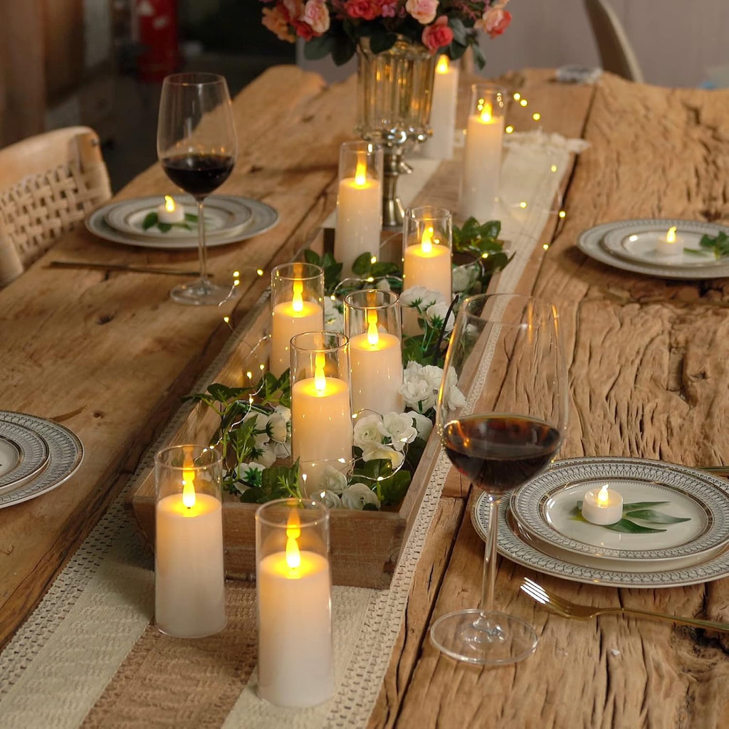 Homemory Pure White Acrylic Flameless LED Candles, Battery Operated With Remote Control and Timer, Electric Fake Candles for Wedding, Home Decor, Set of 9