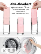 Fantasticlean Microfiber Cleaning Cloth Roll -60 Pack, Tear Away Microfiber Towels, 12" x 12", Reusable, Washable, Scratch Free, Ultra Absorbent Dish Rags for Car, Home, Garage or Shop (Pink & Grey)