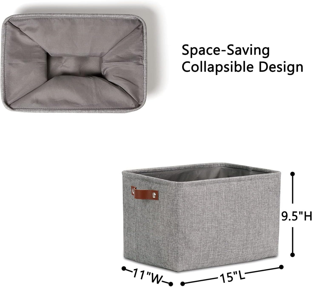 DULLEMELO Medium Storage Baskets for Organizing, Rectangular Fabric Storage Bins Collapsible, Perfect for Shelves, Closets, Nursery, Home, Office, Empty Gift Baskets (3-Pack,Grey)