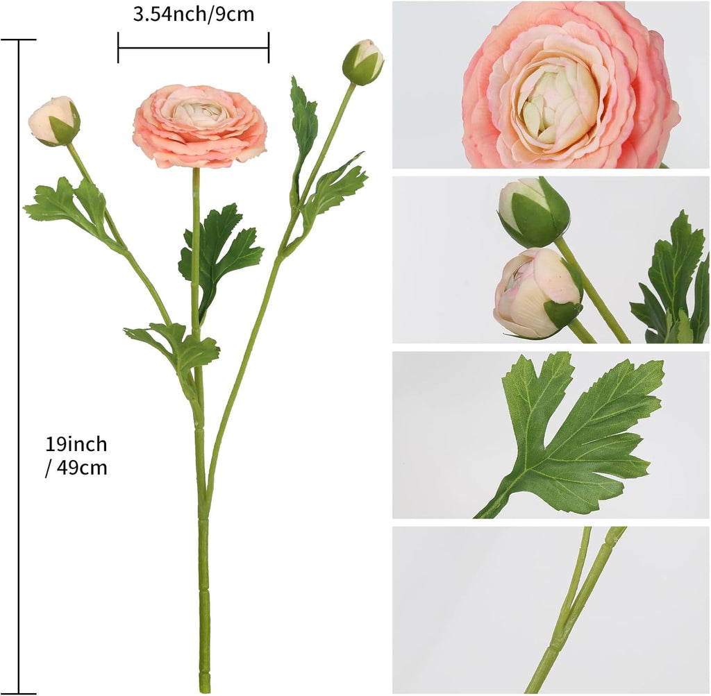 IPOPU 4PCS Real Touch Ranunculus Artificial Flowers Faux Ranunculus Flowers for Vases Real Look Silk Peonies Fake Peony Flowers for Home Indoor Wedding Centerpieces for Table Decorations (Champagne)