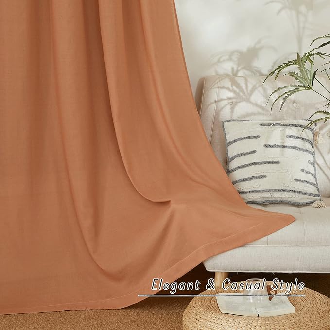 NICETOWN Linen Burnt Orange Curtains 90 inch Length 2 Panels, Grommet Privacy - Image 7