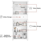76'' Kitchen Pantry Storage Cabinet, Freestanding Kitchen Cupboard with Large Drawer, Doors, and Adjustable Shelves, Bathroom Storage Cabinet for Dining Room, Living Room, Laundry, White