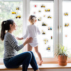 Tevxj Construction Vinyl Gel Clings, 20 Pcs Yellow & Black Transportation Stickers for Kids, Reusable Wall & Window Decor, Airplane, Truck Decals, Party Supplies
