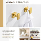 Angle Simple Towel Hooks for Bathroom, SUS 304 Stainless Steel Square Robe Coat Wall Hooks, Hand Towel Holder, Brushed Gold, 2 Pack