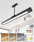 Rechargeable Motion Sensor Ceiling Light, Full Metal Pendant Lights, Battery Operated LED Closet Lights with Remote, Timer - 3 Color 500LM Dimmable, Cordless Magnetic Mount for Garage Kitchen,Black