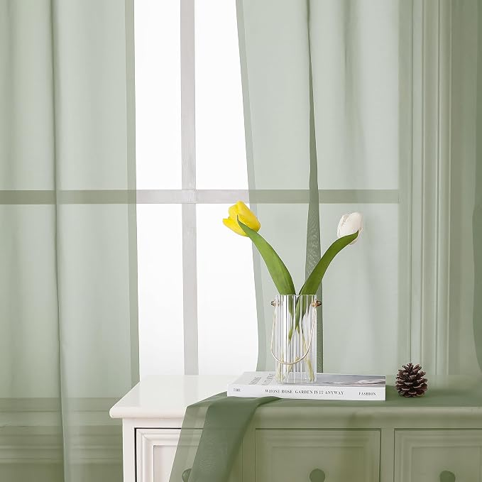 Short Sheer Curtains 54 Inches Length 2 Panels, Light Filtering Voile Curtain - Image 8