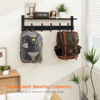 Homode Coat Hanger Wall Mount with Shelf, 29 in Hanging Rack with Storage, Entryway Shelf with Pegs for Hanging Coats, Hats, Towels, Purse, Robes, Black