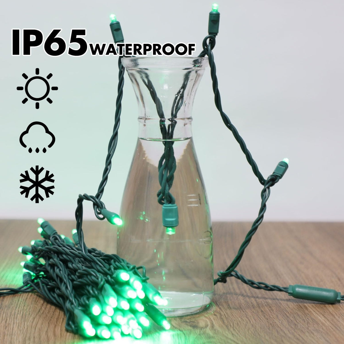 100Count (2pk of 50L) String Lights, LED Christmas Lights, 6" SPACING,Green Wire,Green