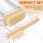 Boar Bristle Laundry Stain Brush Set by TAKAVU, Stiff Pure Boar Bristle for Scrubbing Out Tough Stains on Delicate Fabrics Knits Cotton Leather Washable Fabrics