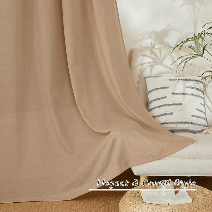 NICETOWN Camel Thick Linen Curtains 72" Length, Grommet Privacy Window - Image 3