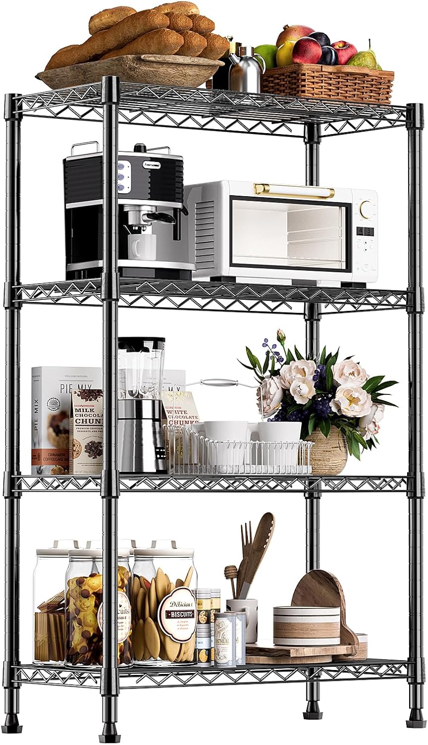 1000 lbs Storage Shelving Steel Heavy Duty 4-Tier Utility Shelving Unit Steel Organizer Wire Rack for Home,Kitchen,Office (13.7" D x 29.5" W x 47.2" H)