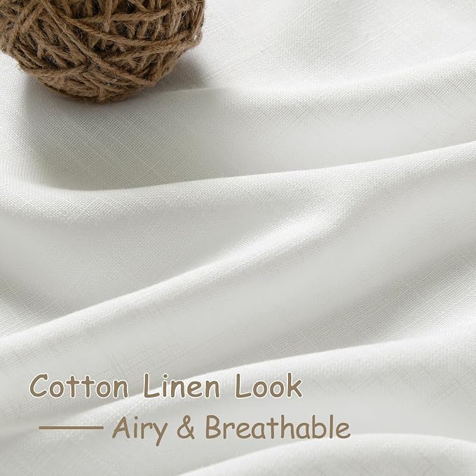 Off White Linen Curtains 96 Inches Long 2 Panels Set Back Tab Rod Pocket Semi - Image 5