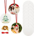 Joyclub 12 PCS 3'' Sublimation Ornament Blanks Ceramic Sublimation Christmas Ornaments Bulk Round White Ornaments for Personalized Xmas Tree Ornament Home Decor Heat Transfer DIY Crafts