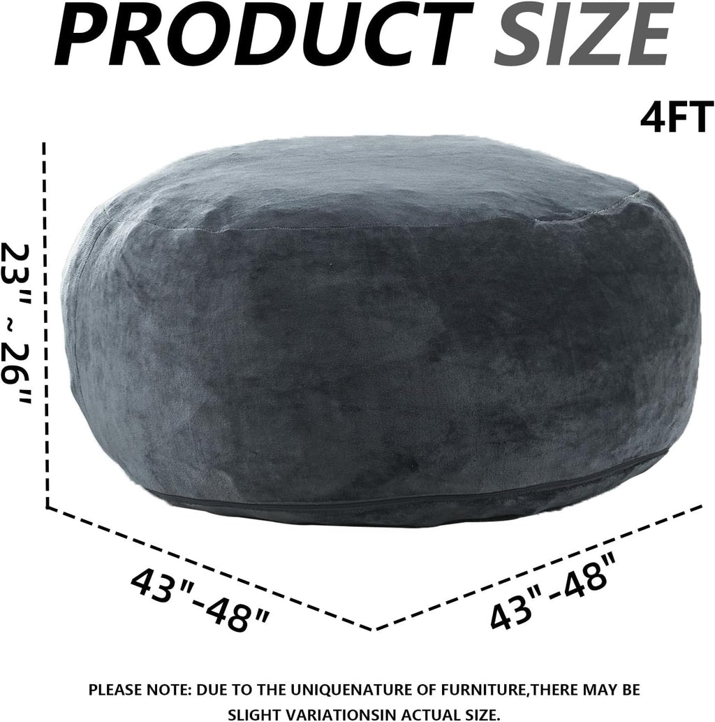 4FT Large Bean Bag Chairs,Big Adult Size Memory Foam Beanbags with Filler Included,Machine Washable Corduroy Cover,Soft Plush Gaming Bing Bag Puff Chair for Dorm, Living Room & Bedroom (Dark Gray)