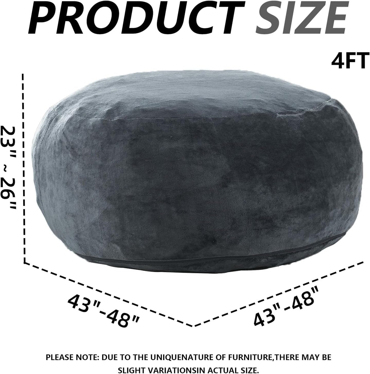 4FT Large Bean Bag Chairs,Big Adult Size Memory Foam Beanbags with Filler Included,Machine Washable Corduroy Cover,Soft Plush Gaming Bing Bag Puff Chair for Dorm, Living Room & Bedroom (Dark Gray)