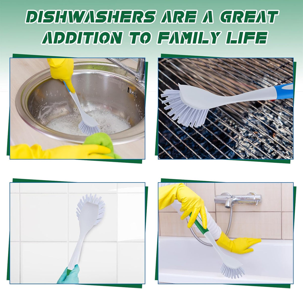 Hsei 20 Pcs Blue and Green Kitchen Scrub Dish Brush Bulk with 11 Inch Anti Slip Handle Cleaning Dish Scrubber with Stiff Bristles Washing Scrub Brushes for Housekeeping for Pots and Pans, Kitchen Sink
